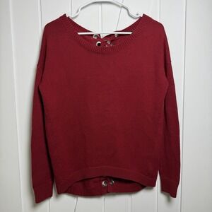 Express Women's Red Knit Sweater Lace Up Detail In The Back Size XS Long Sleeve